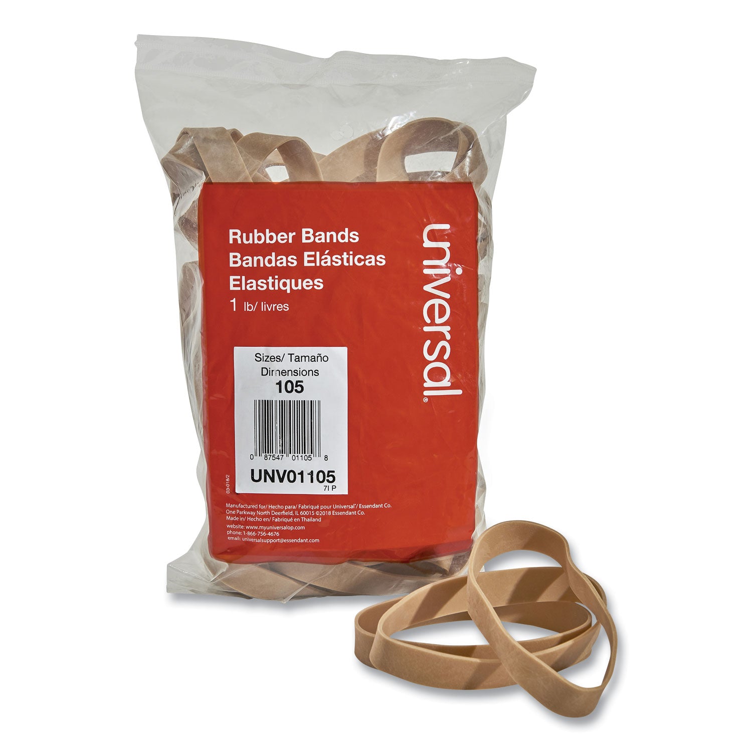 Rubber Bands, Size 105, 0.06" Gauge, Beige, 1 lb Box, 55/Pack - 