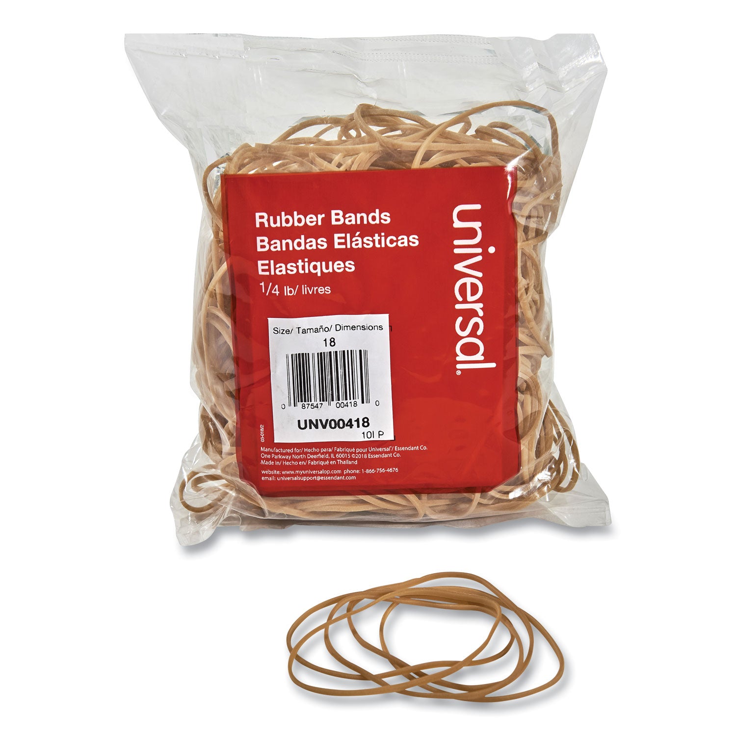 Rubber Bands, Size 18, 0.04" Gauge, Beige, 4 oz Box, 400/Pack - 