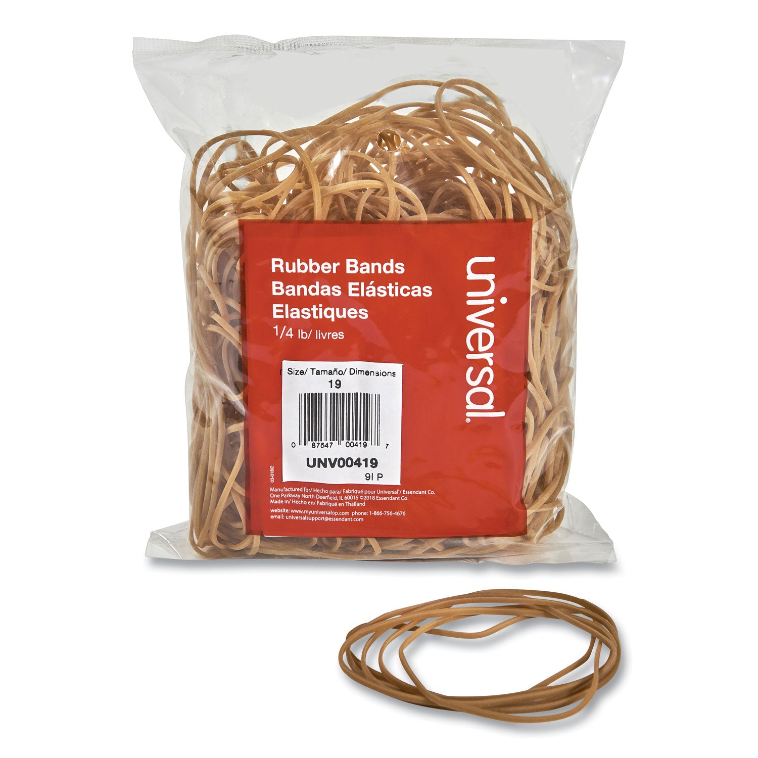 Rubber Bands, Size 19, 0.04" Gauge, Beige, 4 oz Box, 310/Pack - 