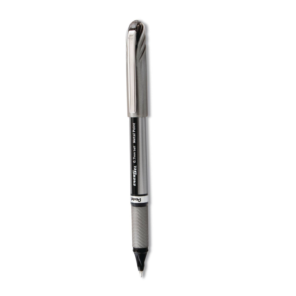 EnerGel NV Gel Pen, Stick, Medium 0.7 mm, Black Ink, Gray/Black Barrel, Dozen