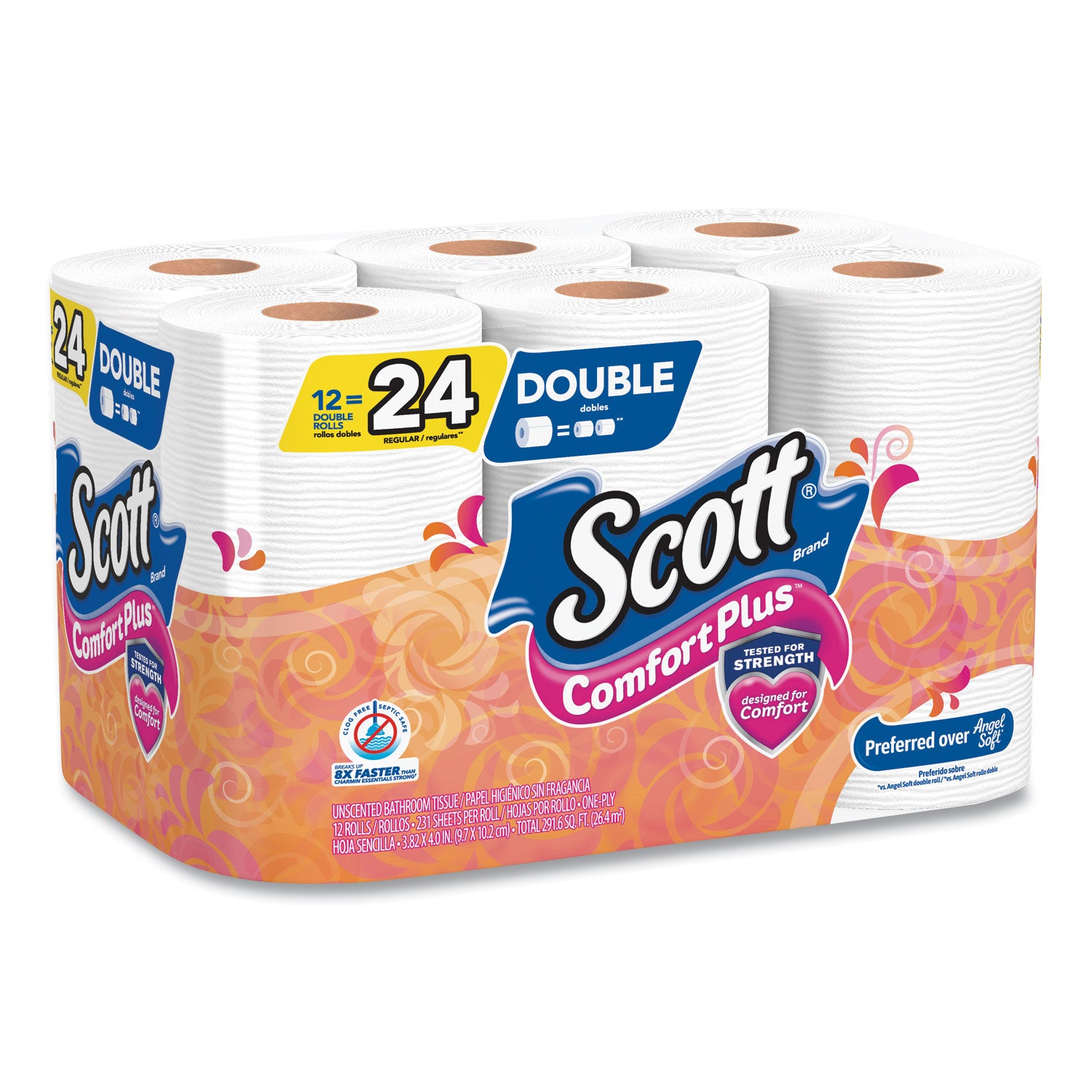 comfortplus-toilet-paper-double-roll-bath-tissue-septic-safe-1-ply-white-231-sheets-roll-12-rolls-pack-4-packs-carton_kcc47618 - 2