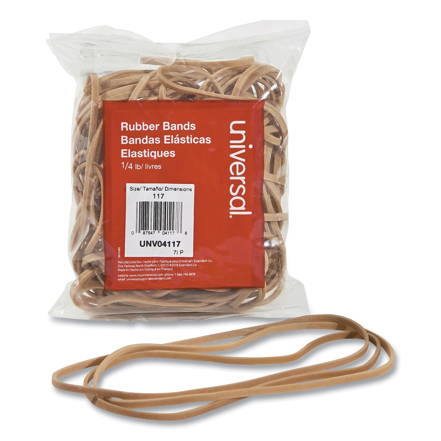 Rubber Bands, Size 117, 0.06" Gauge, Beige, 4 oz Box, 50/Pack - 