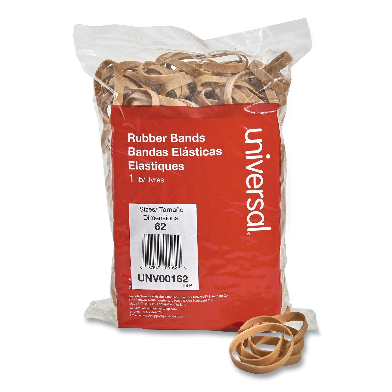 Rubber Bands, Size 62, 0.04" Gauge, Beige, 1 lb Box, 490/Pack - 