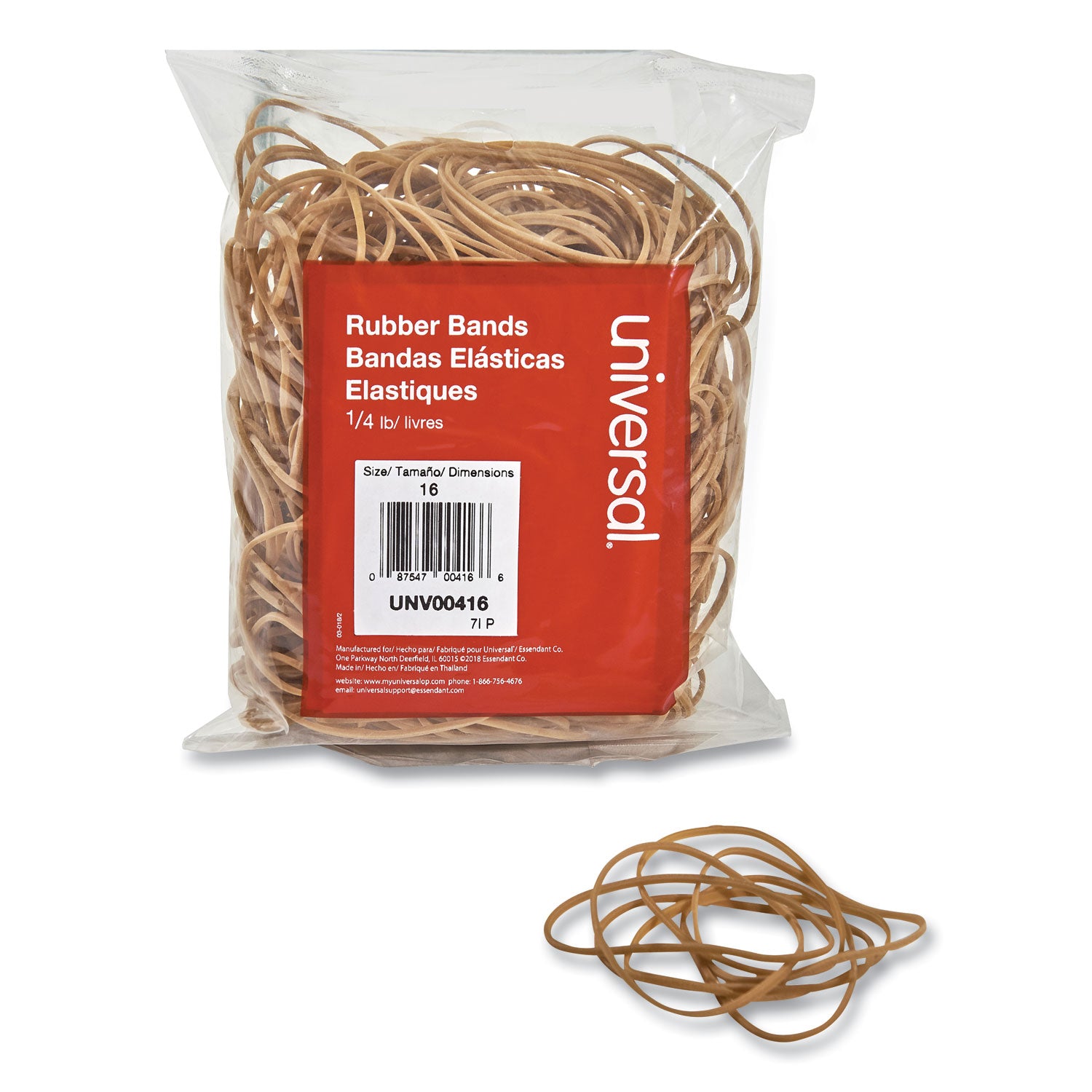 Rubber Bands, Size 16, 0.04" Gauge, Beige, 4 oz Box, 475/Pack - 