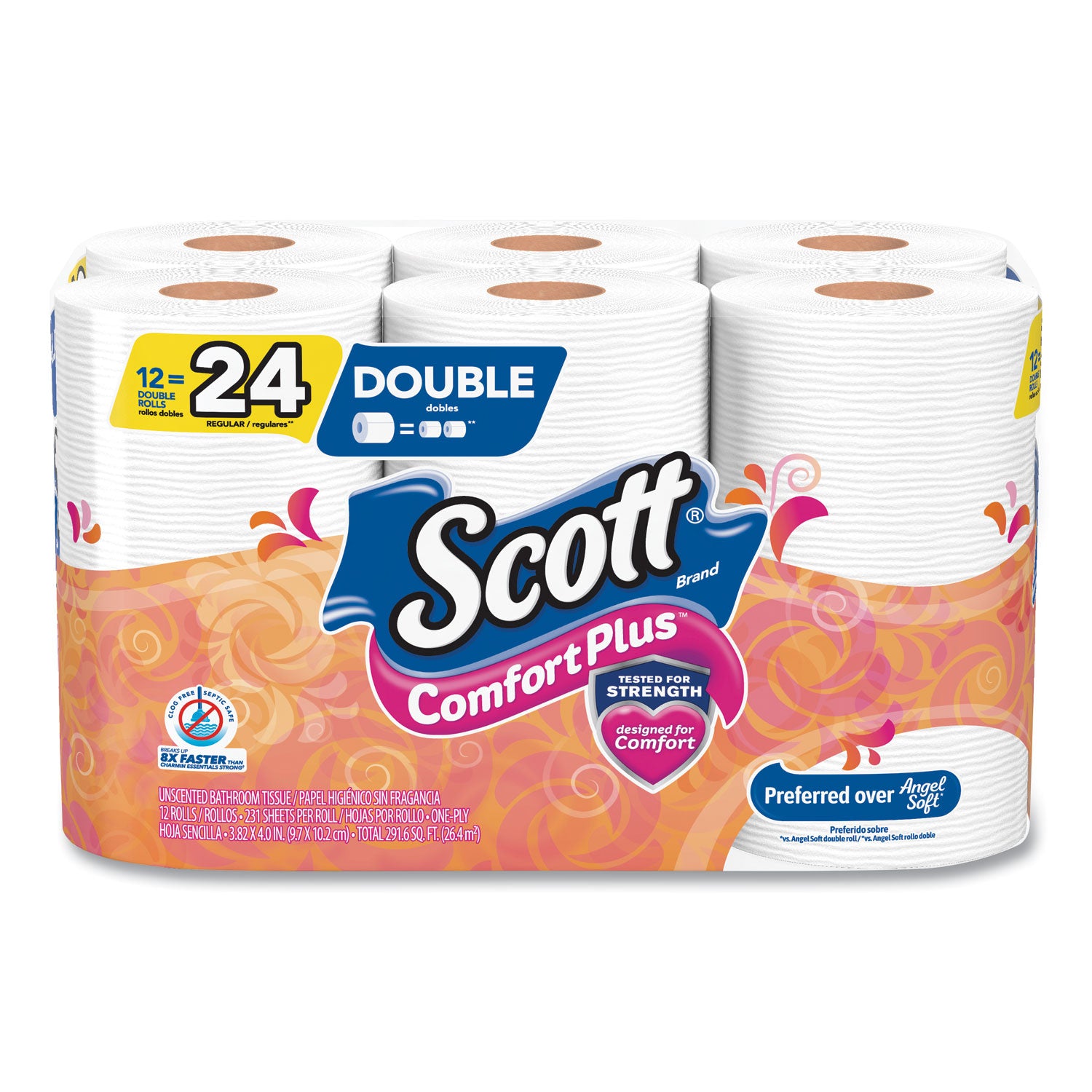 comfortplus-toilet-paper-double-roll-bath-tissue-septic-safe-1-ply-white-231-sheets-roll-12-rolls-pack-4-packs-carton_kcc47618 - 1