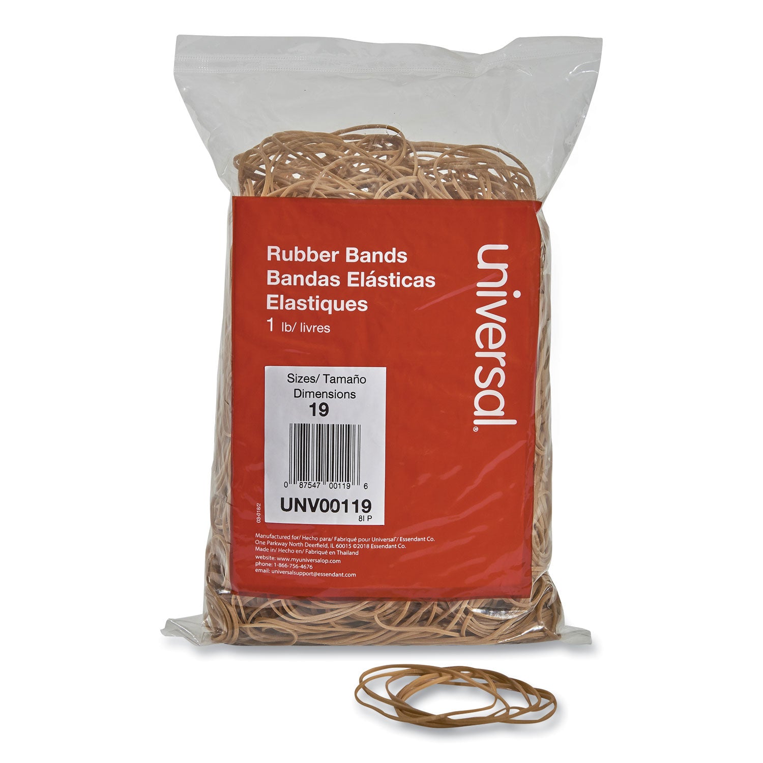 Rubber Bands, Size 19, 0.04" Gauge, Beige, 1 lb Bag, 1,240/Pack - 