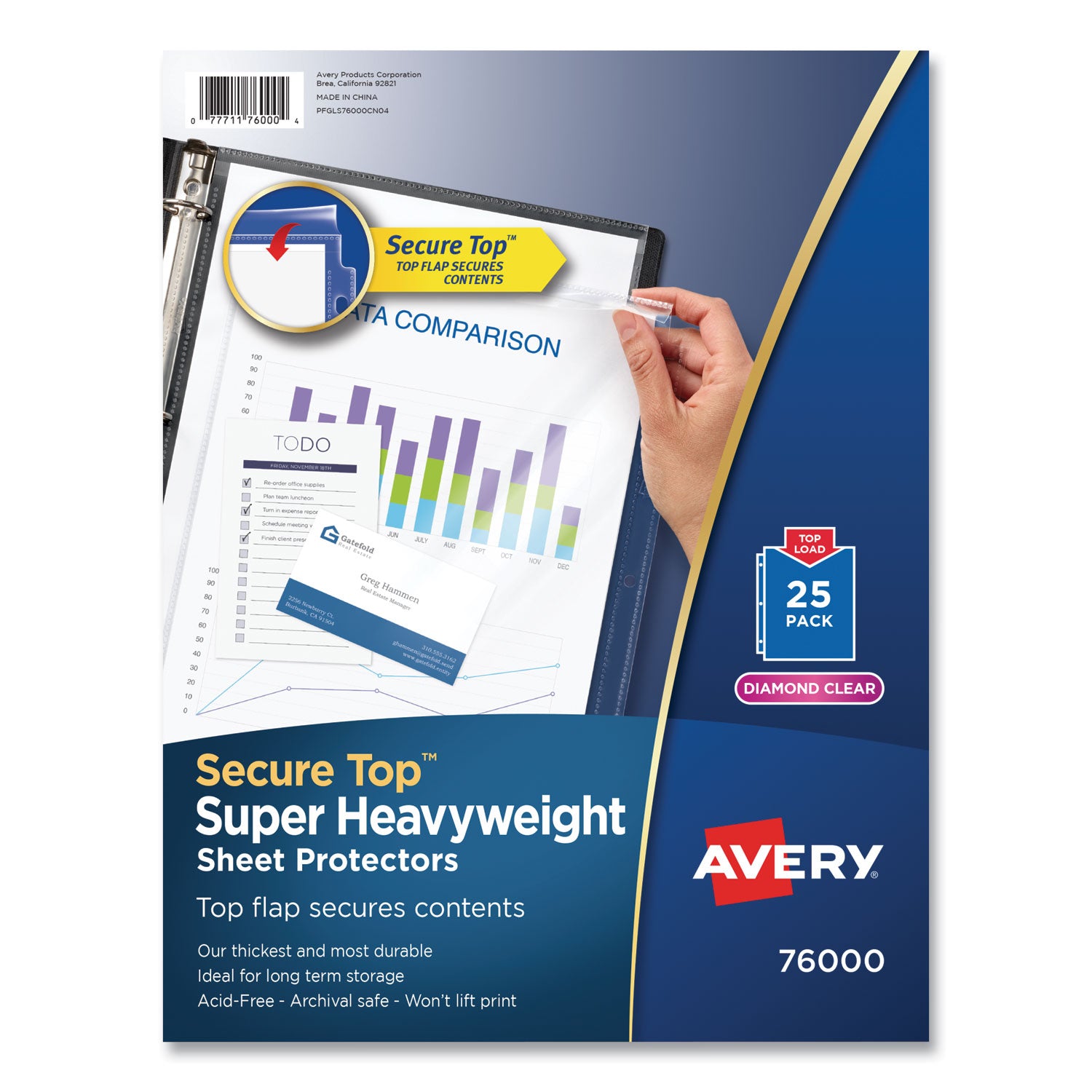 secure-top-sheet-protectors-super-heavy-gauge-letter-diamond-clear-25-pack_ave76000 - 1
