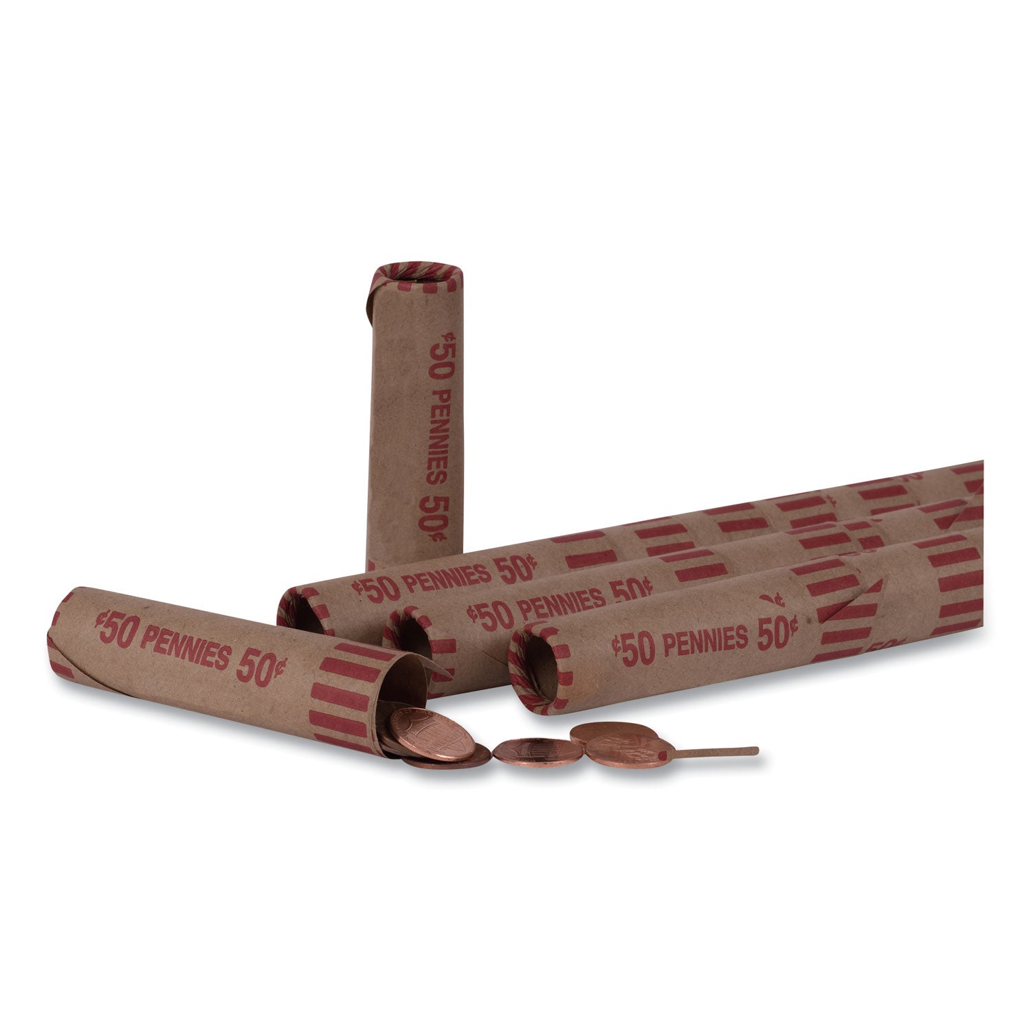 Preformed Tubular Coin Wrappers, Pennies, $.50, 1000 Wrappers/Box - 