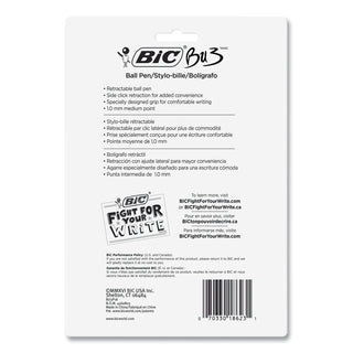 BU3 Ballpoint Pen, Retractable, Medium 1 mm, Black Ink, Smoke/Black Barrel, 18/Pack