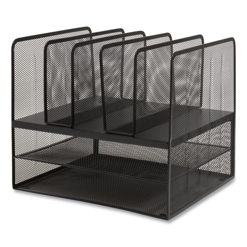 Wire Mesh Combination Organizer, Vertical/Horizontal, 7 Sections, Letter-Size, 11.22 x 13.23 x 11.34, Matte Black