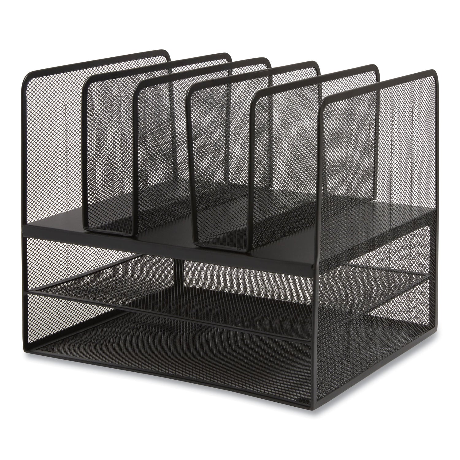 Wire Mesh Combination Organizer, Vertical/Horizontal, 7 Sections, Letter-Size, 11.22 x 13.23 x 11.34, Matte Black