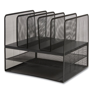 Wire Mesh Combination Organizer, Vertical/Horizontal, 7 Sections, Letter-Size, 11.22 x 13.23 x 11.34, Matte Black