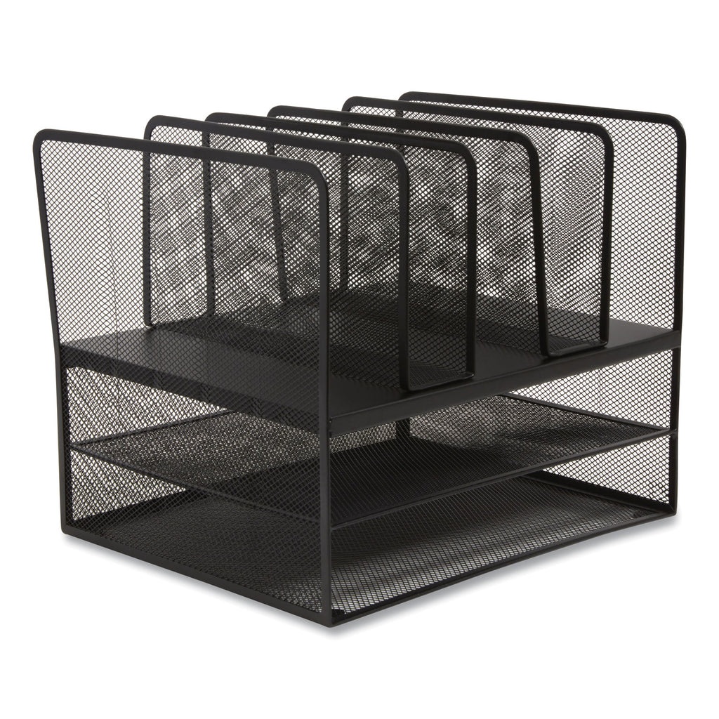Wire Mesh Combination Organizer, Vertical/Horizontal, 7 Sections, Letter-Size, 11.22 x 13.23 x 11.34, Matte Black