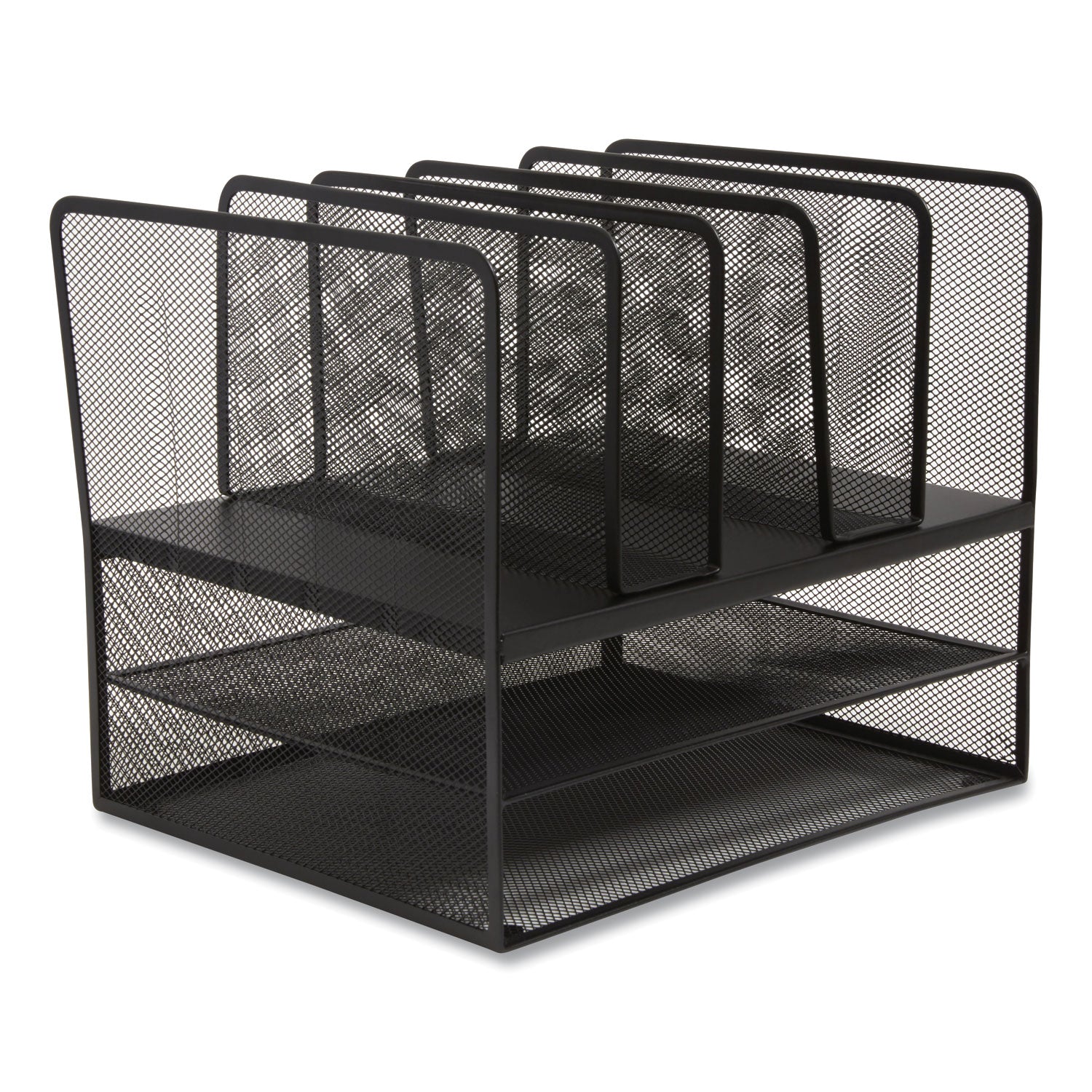 Wire Mesh Combination Organizer, Vertical/Horizontal, 7 Sections, Letter-Size, 11.22 x 13.23 x 11.34, Matte Black