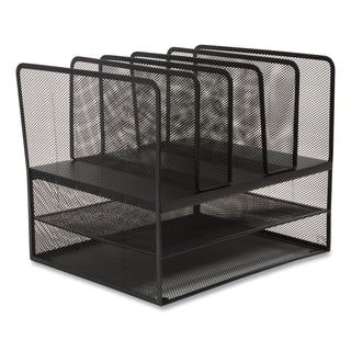 Wire Mesh Combination Organizer, Vertical/Horizontal, 7 Sections, Letter-Size, 11.22 x 13.23 x 11.34, Matte Black