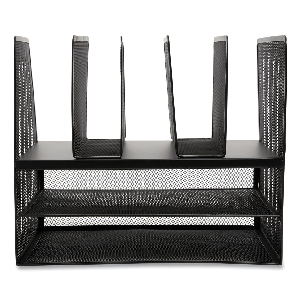Wire Mesh Combination Organizer, Vertical/Horizontal, 7 Sections, Letter-Size, 11.22 x 13.23 x 11.34, Matte Black
