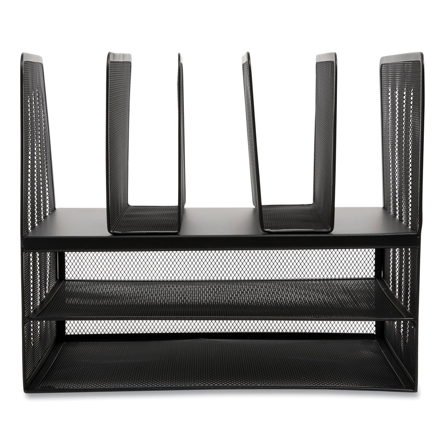 Wire Mesh Combination Organizer, Vertical/Horizontal, 7 Sections, Letter-Size, 11.22 x 13.23 x 11.34, Matte Black