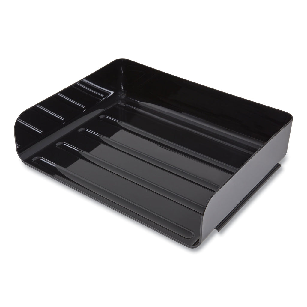 Side-Load Stackable Plastic Document Tray, 1 Section, Letter-Size, 12.63 x 9.72 x 3.01, Black, 6/Pack