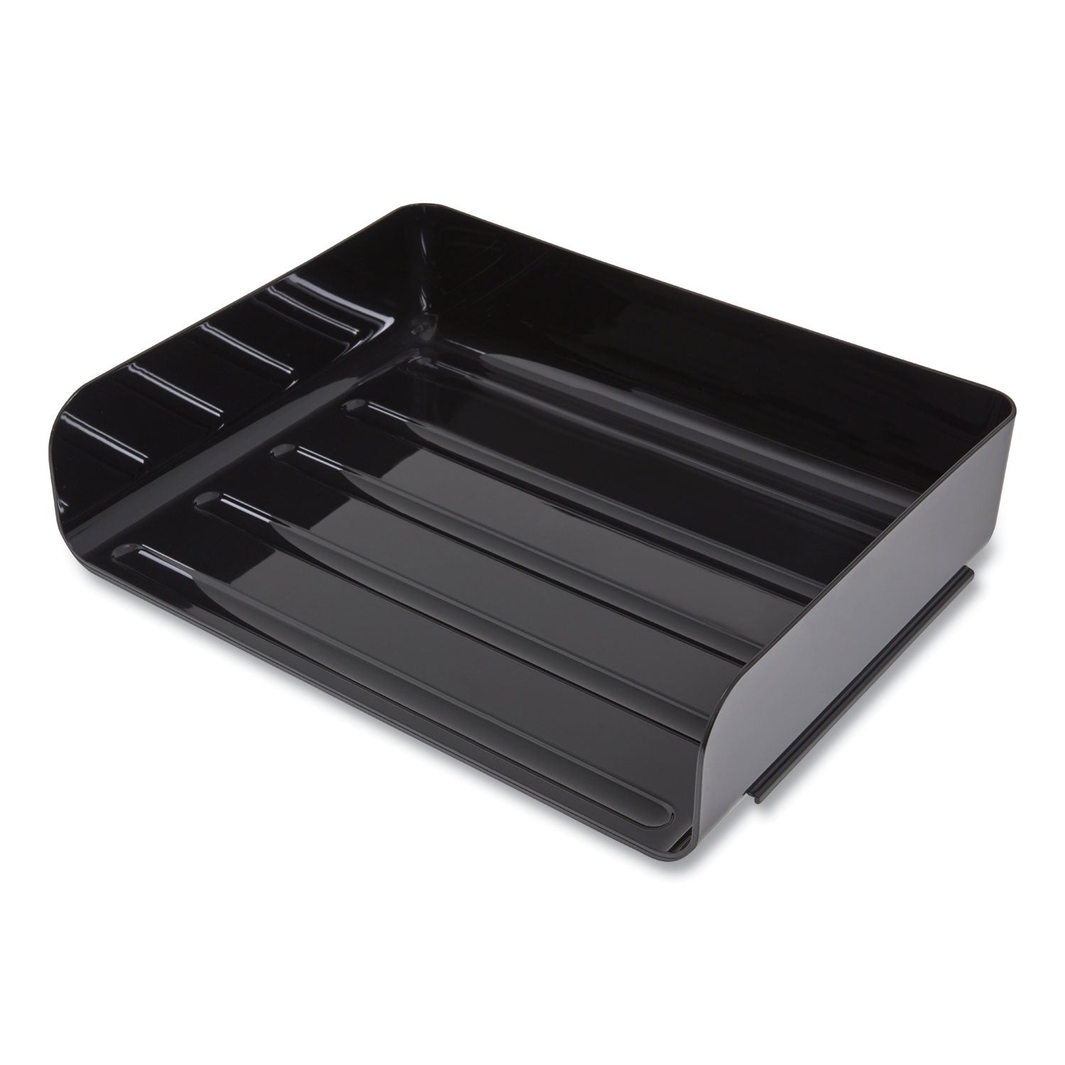 Side-Load Stackable Plastic Document Tray, 1 Section, Letter-Size, 12.63 x 9.72 x 3.01, Black, 6/Pack