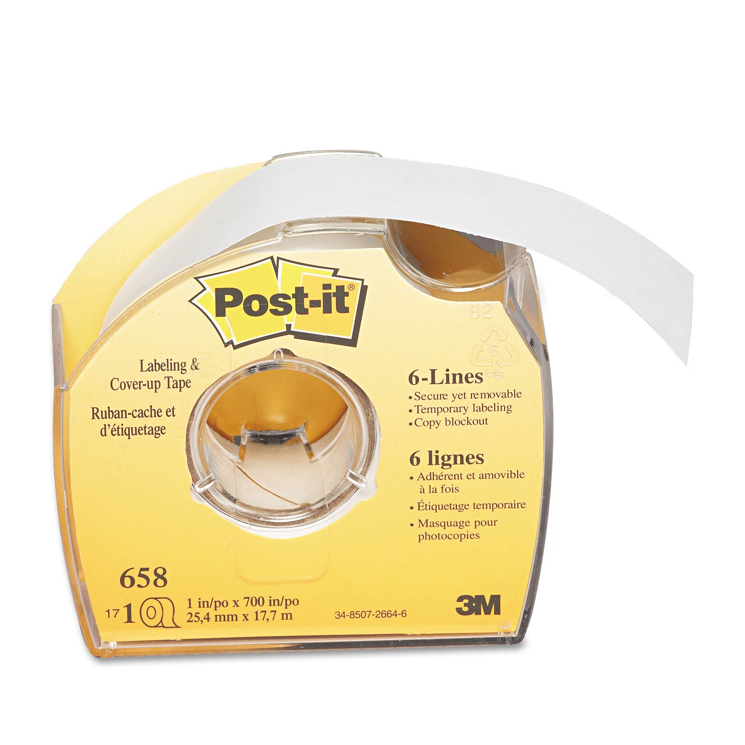 Labeling and Cover-Up Tape, Non-Refillable, Clear Applicator, 1" x 700