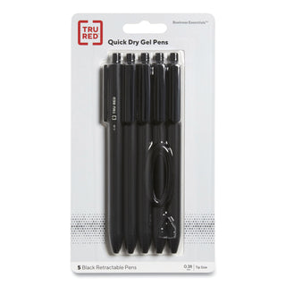 Quick Dry Gel Pen, Retractable, Extra-Fine 0.38 mm, Black Ink, Black Barrel, 5/Pack