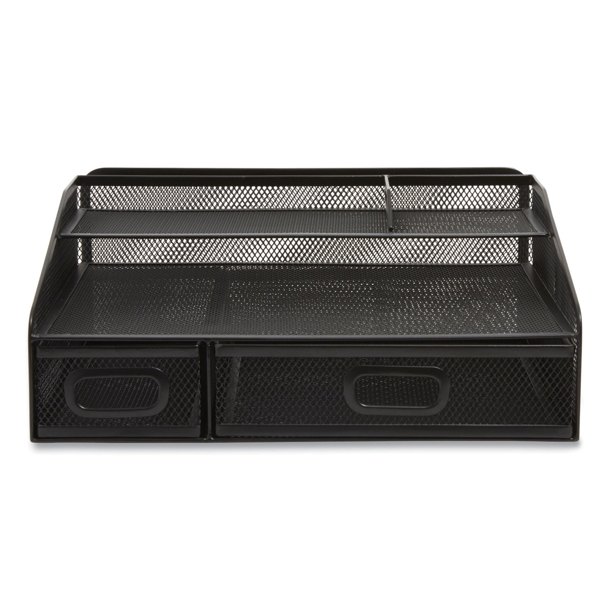 Six Compartment Wire Mesh Accessory Holder, 2 Drawers, 12.91 x 12.01 x 5.43, Black