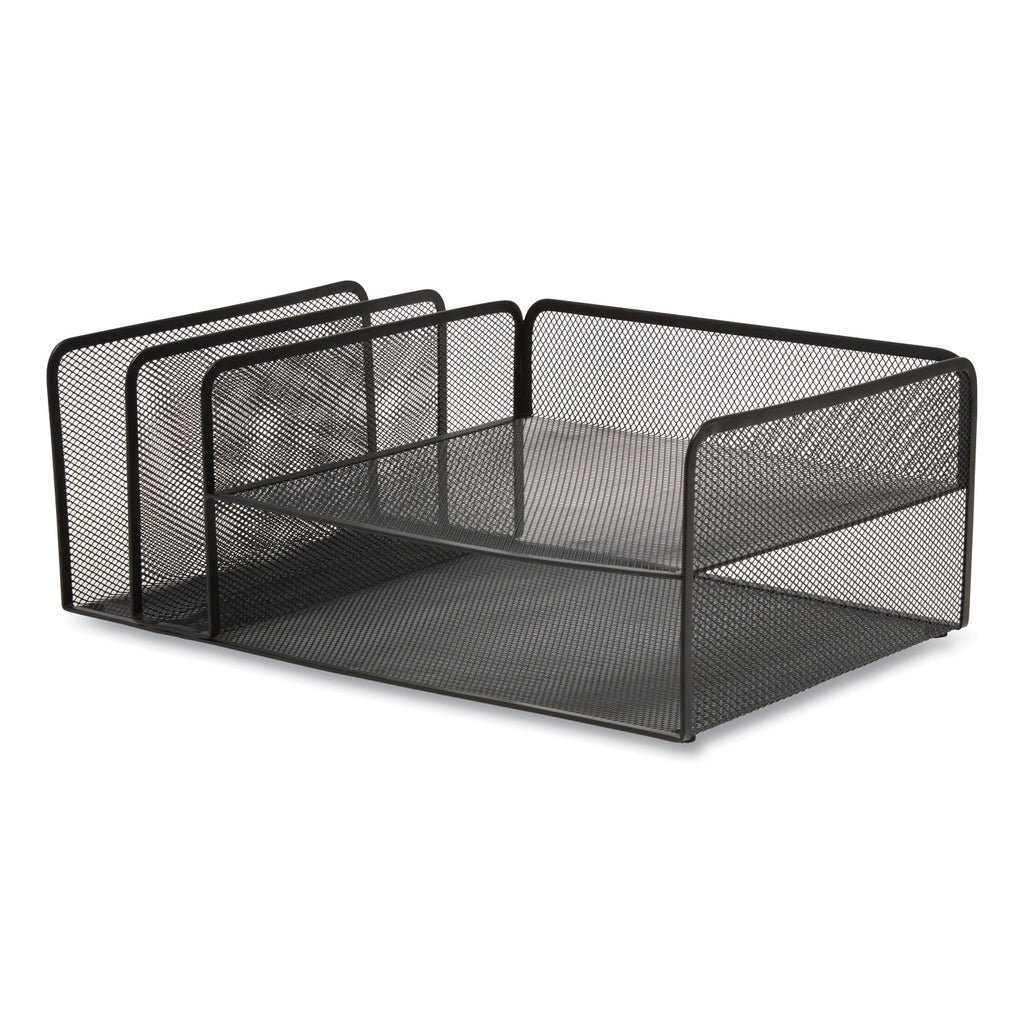 Wire Mesh Combination Organizer, Vertical/Horizontal, 4 Sections, Letter-Size, 11.2 x 17.4 x 6.54, Matte Black