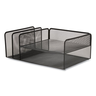 Wire Mesh Combination Organizer, Vertical/Horizontal, 4 Sections, Letter-Size, 11.2 x 17.4 x 6.54, Matte Black