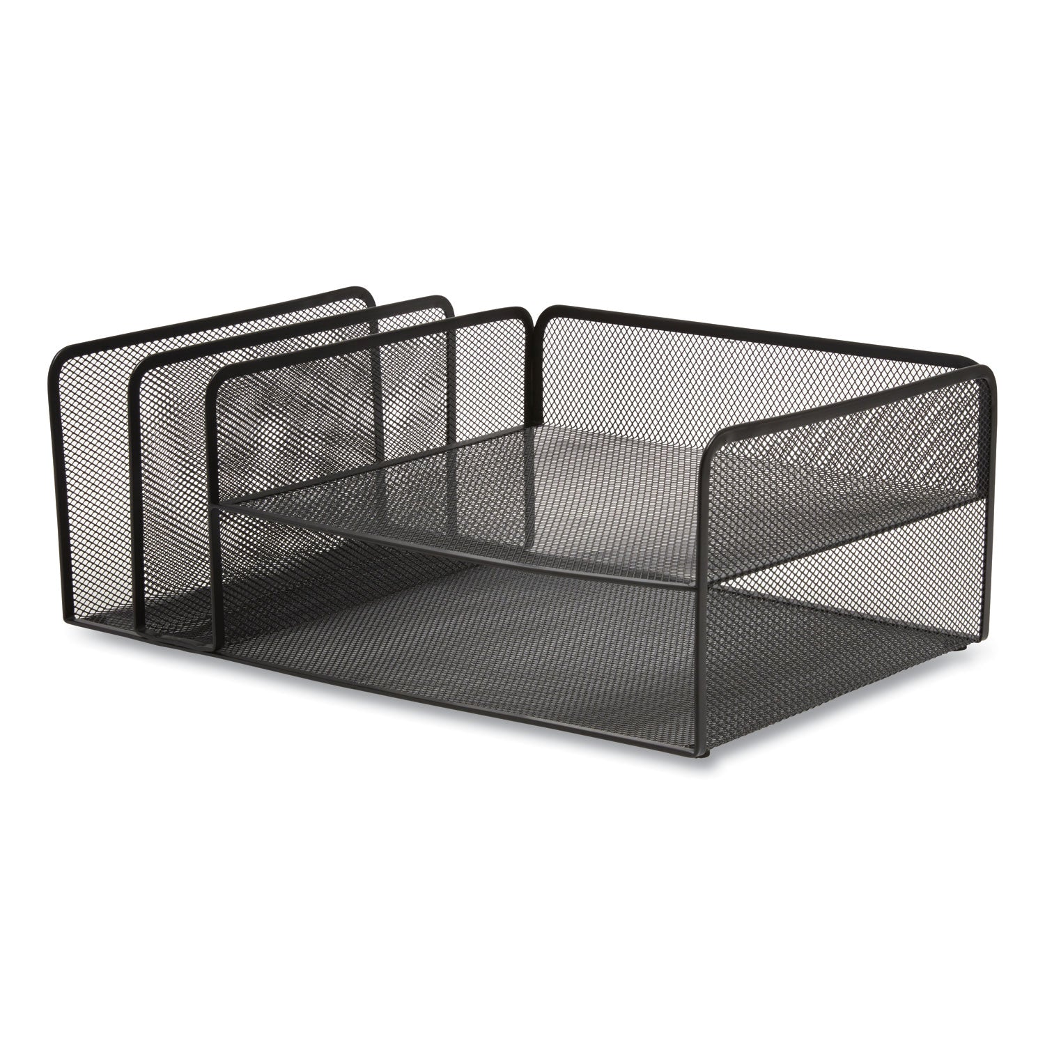 Wire Mesh Combination Organizer, Vertical/Horizontal, 4 Sections, Letter-Size, 11.2 x 17.4 x 6.54, Matte Black