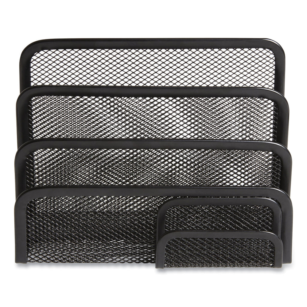 Wire Mesh Mail Sorter with Business Card Holder, 4 Sections, #6 1/4 to #16 Envelopes, 5.59 x 3.93 x 7.55, Matte Black