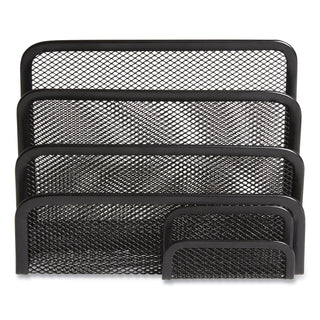 Wire Mesh Mail Sorter with Business Card Holder, 4 Sections, #6 1/4 to #16 Envelopes, 5.59 x 3.93 x 7.55, Matte Black
