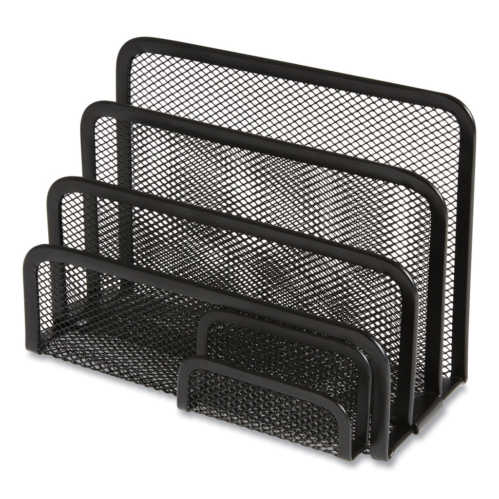 Wire Mesh Mail Sorter with Business Card Holder, 4 Sections, #6 1/4 to #16 Envelopes, 5.59 x 3.93 x 7.55, Matte Black