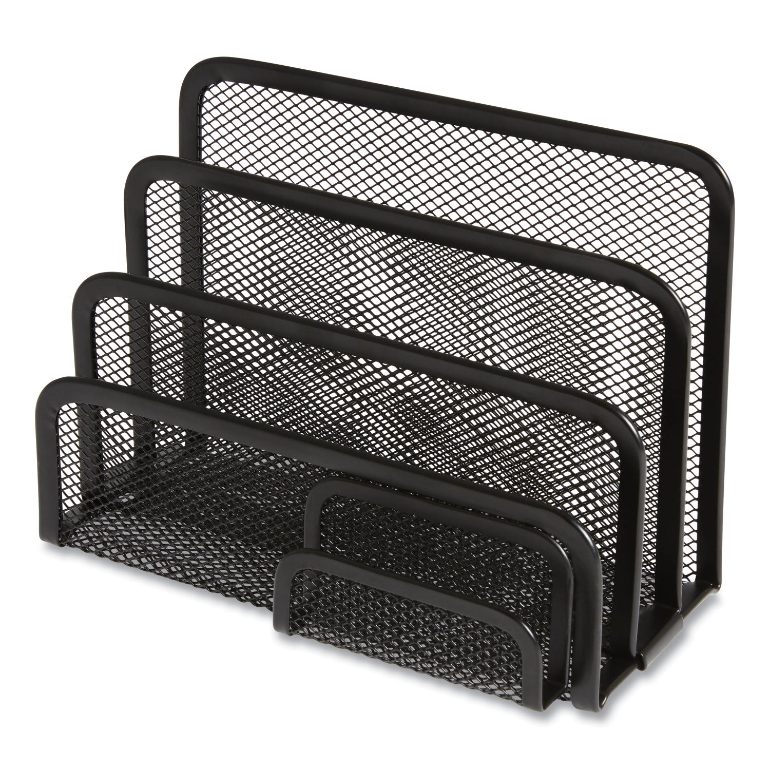 Wire Mesh Mail Sorter with Business Card Holder, 4 Sections, #6 1/4 to #16 Envelopes, 5.59 x 3.93 x 7.55, Matte Black