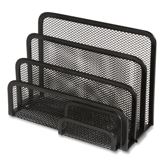 Wire Mesh Mail Sorter with Business Card Holder, 4 Sections, #6 1/4 to #16 Envelopes, 5.59 x 3.93 x 7.55, Matte Black