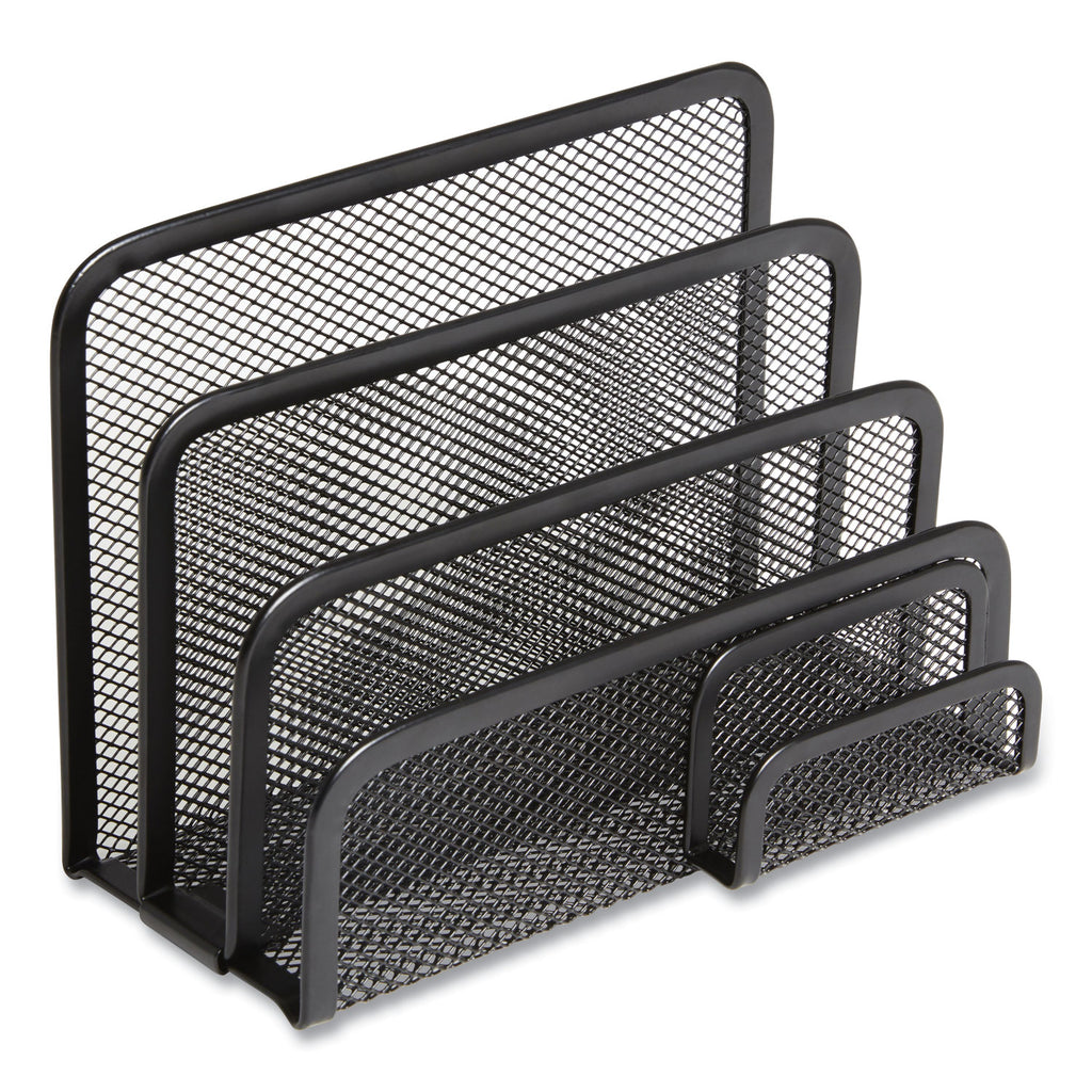 Wire Mesh Mail Sorter with Business Card Holder, 4 Sections, #6 1/4 to #16 Envelopes, 5.59 x 3.93 x 7.55, Matte Black