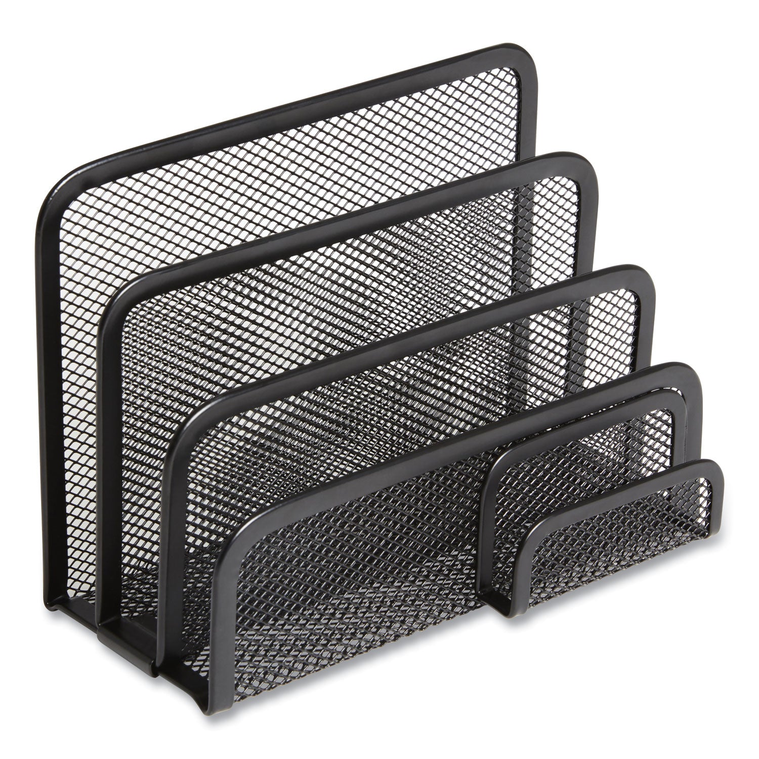Wire Mesh Mail Sorter with Business Card Holder, 4 Sections, #6 1/4 to #16 Envelopes, 5.59 x 3.93 x 7.55, Matte Black