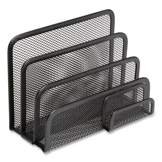 Wire Mesh Mail Sorter with Business Card Holder, 4 Sections, #6 1/4 to #16 Envelopes, 5.59 x 3.93 x 7.55, Matte Black
