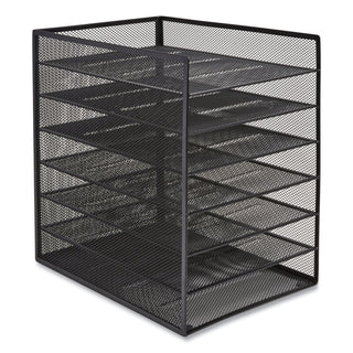 Front-Load Enclosed Wire Mesh Horizontal Document Organizer, 6 Sections, Letter-Size, 9.25 x 13.38 x 13.38, Matte Black
