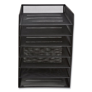 Front-Load Enclosed Wire Mesh Horizontal Document Organizer, 6 Sections, Letter-Size, 9.25 x 13.38 x 13.38, Matte Black
