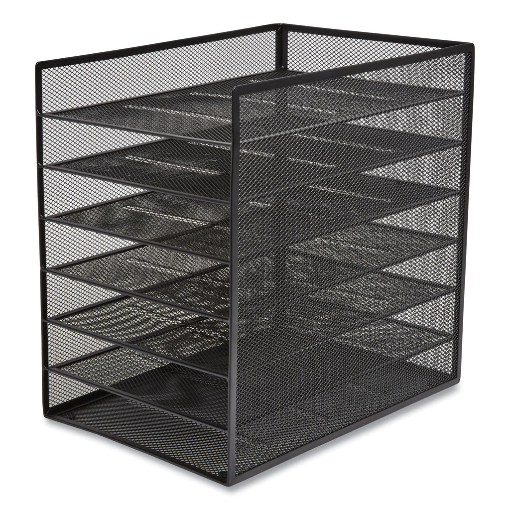 Front-Load Enclosed Wire Mesh Horizontal Document Organizer, 6 Sections, Letter-Size, 9.25 x 13.38 x 13.38, Matte Black