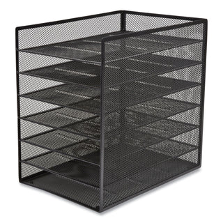 Front-Load Enclosed Wire Mesh Horizontal Document Organizer, 6 Sections, Letter-Size, 9.25 x 13.38 x 13.38, Matte Black
