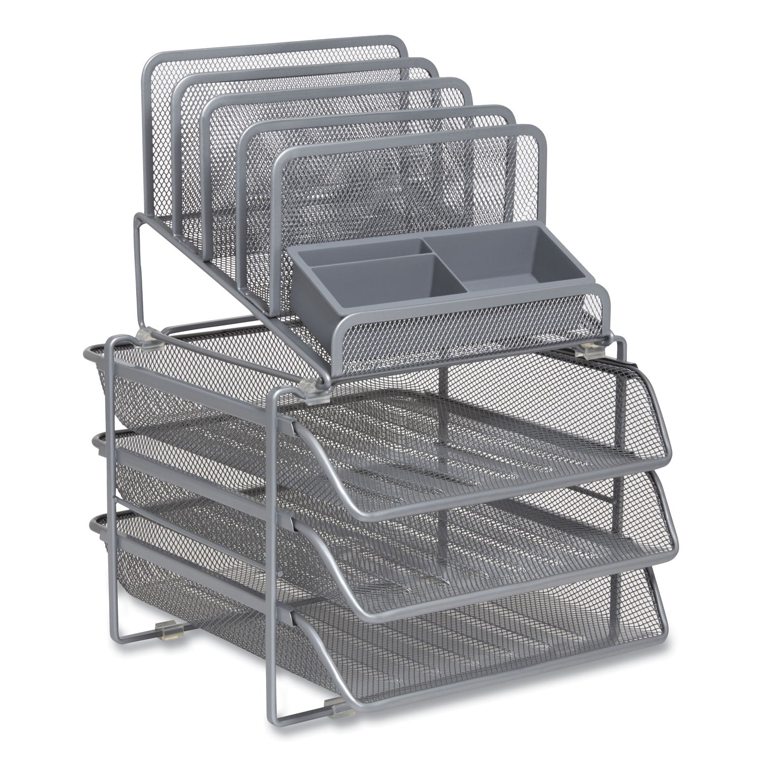 All-in-One Wire Mesh Organizer, 10 Sections, Letter-Size, 11.61 x 13.11 x 8.86, Silver