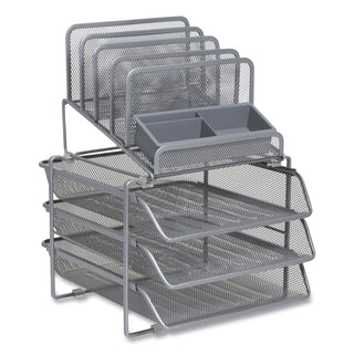 All-in-One Wire Mesh Organizer, 10 Sections, Letter-Size, 11.61 x 13.11 x 8.86, Silver