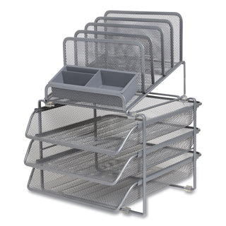All-in-One Wire Mesh Organizer, 10 Sections, Letter-Size, 11.61 x 13.11 x 8.86, Silver