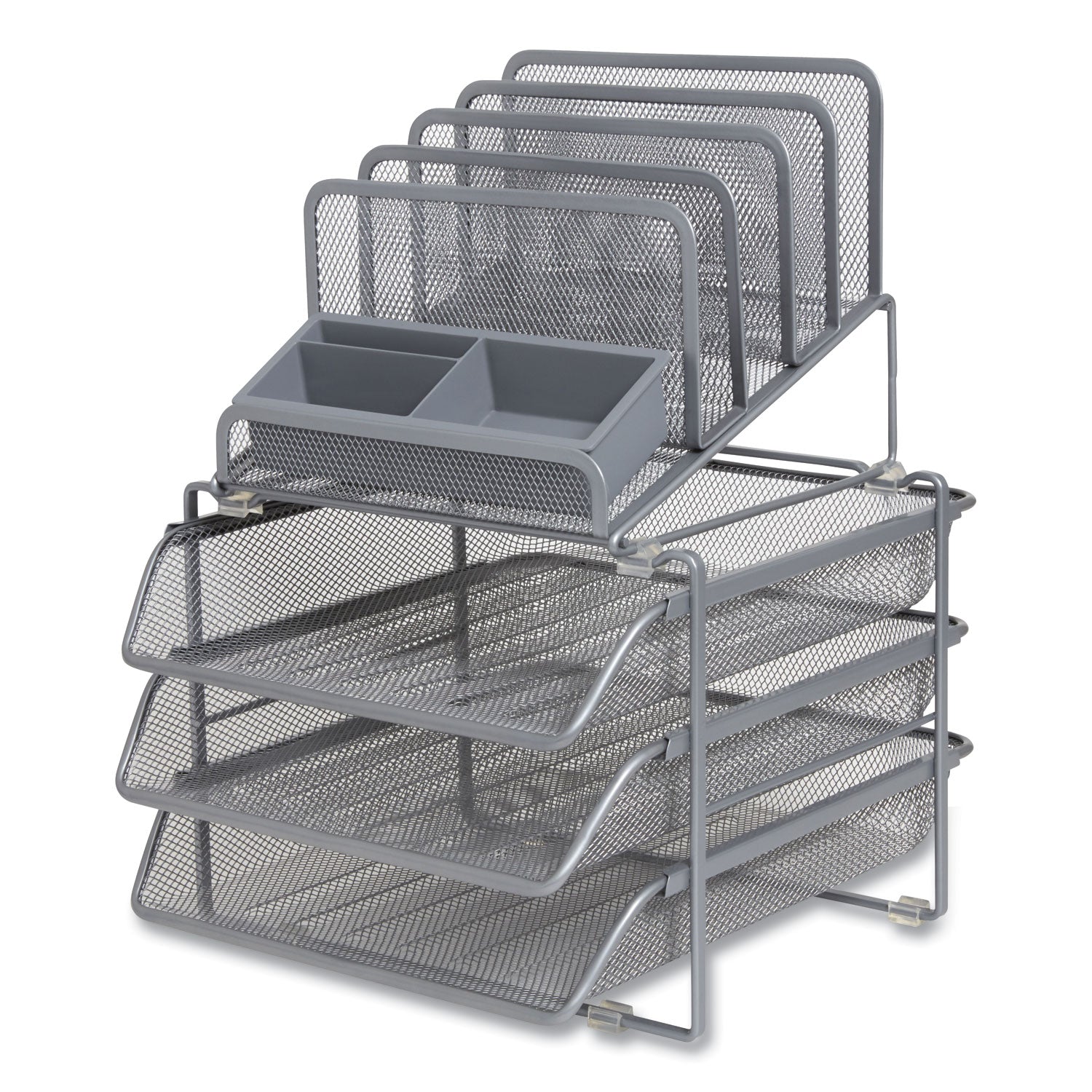All-in-One Wire Mesh Organizer, 10 Sections, Letter-Size, 11.61 x 13.11 x 8.86, Silver