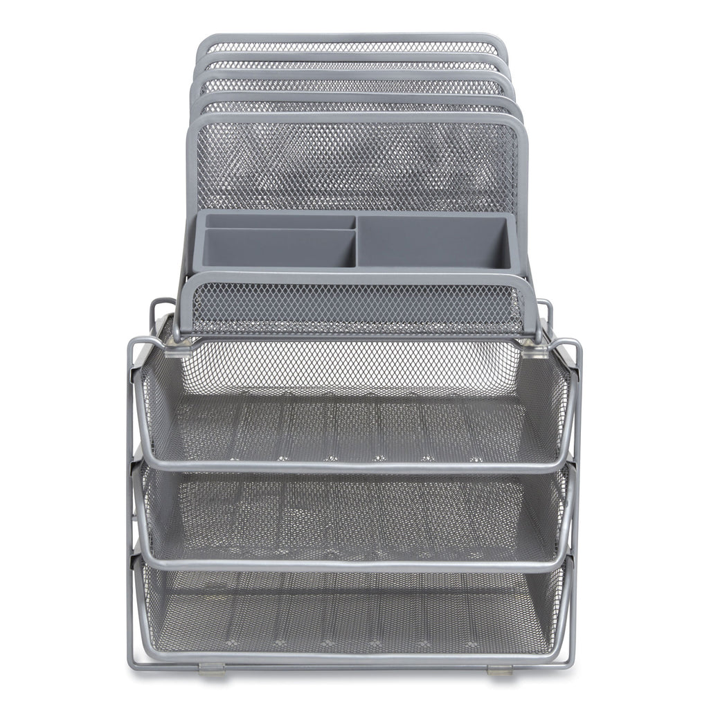 All-in-One Wire Mesh Organizer, 10 Sections, Letter-Size, 11.61 x 13.11 x 8.86, Silver