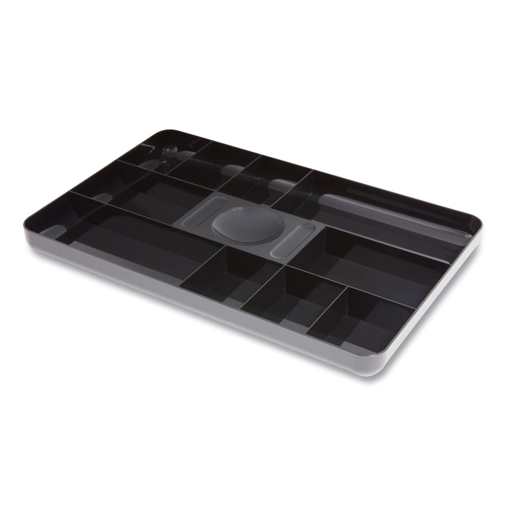 Shallow Plastic Drawer Organizer, 13 Compartments, 9.11 x 14.11 x 1.24, Black