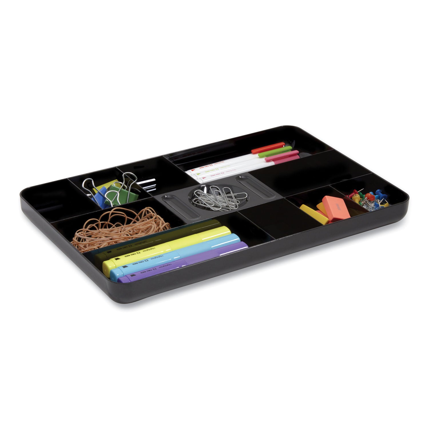 Shallow Plastic Drawer Organizer, 13 Compartments, 9.11 x 14.11 x 1.24, Black