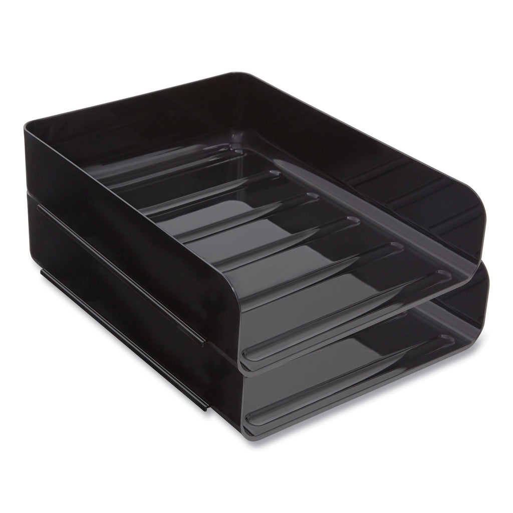 Front-Load Stackable Plastic Document Tray, 1 Section, Letter-Size, 9.81 x 12.56 x 3.01, Black, 2/Pack