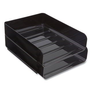 Front-Load Stackable Plastic Document Tray, 1 Section, Letter-Size, 9.81 x 12.56 x 3.01, Black, 2/Pack